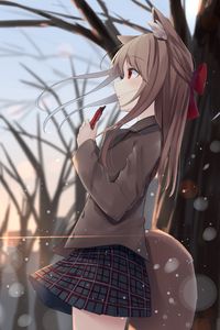 Preview wallpaper girl, neko, ears, tail, snow, anime
