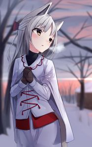 Preview wallpaper girl, neko, ears, winter, cold, anime