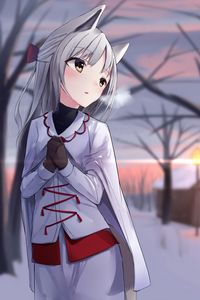 Preview wallpaper girl, neko, ears, winter, cold, anime