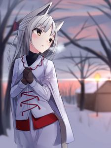 Preview wallpaper girl, neko, ears, winter, cold, anime