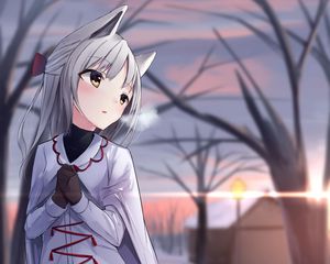 Preview wallpaper girl, neko, ears, winter, cold, anime