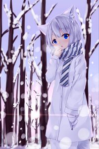 Preview wallpaper girl, neko, ears, winter, cold, snow, anime