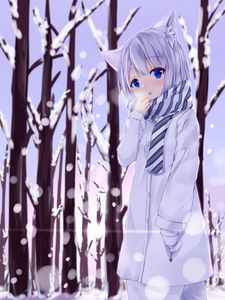 Preview wallpaper girl, neko, ears, winter, cold, snow, anime