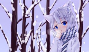 Preview wallpaper girl, neko, ears, winter, cold, snow, anime