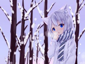 Preview wallpaper girl, neko, ears, winter, cold, snow, anime