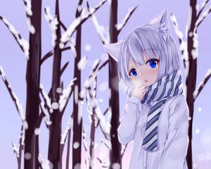 Preview wallpaper girl, neko, ears, winter, cold, snow, anime