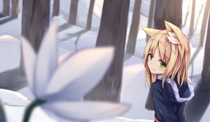 Preview wallpaper girl, neko, ears, tail, snow, winter, anime