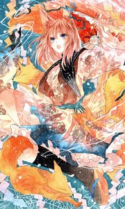 Preview wallpaper girl, neko, ears, watercolor, anime