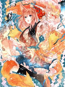 Preview wallpaper girl, neko, ears, watercolor, anime