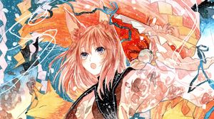 Preview wallpaper girl, neko, ears, watercolor, anime