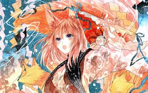 Preview wallpaper girl, neko, ears, watercolor, anime