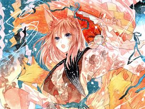 Preview wallpaper girl, neko, ears, watercolor, anime