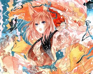 Preview wallpaper girl, neko, ears, watercolor, anime