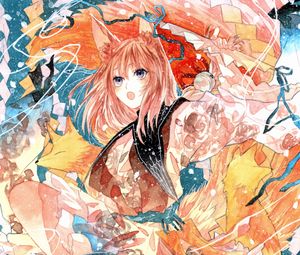 Preview wallpaper girl, neko, ears, watercolor, anime