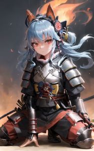 Preview wallpaper girl, neko, ears, armor, flame, anime