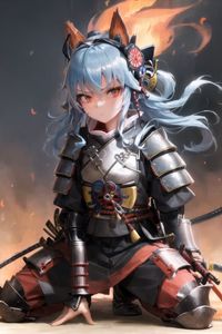 Preview wallpaper girl, neko, ears, armor, flame, anime