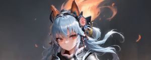 Preview wallpaper girl, neko, ears, armor, flame, anime