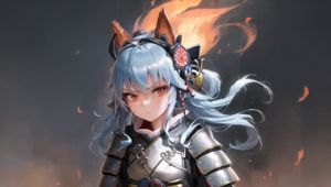 Preview wallpaper girl, neko, ears, armor, flame, anime