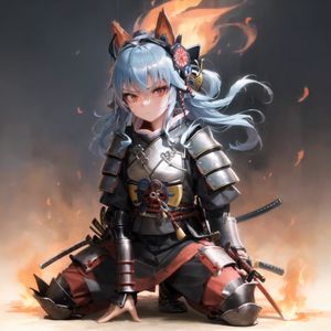 Preview wallpaper girl, neko, ears, armor, flame, anime