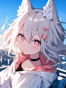 Preview wallpaper girl, neko, ears, choker, city, anime