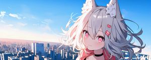 Preview wallpaper girl, neko, ears, choker, city, anime