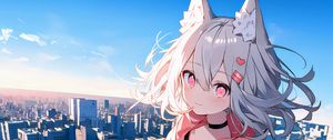 Preview wallpaper girl, neko, ears, choker, city, anime