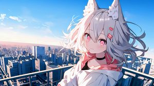 Preview wallpaper girl, neko, ears, choker, city, anime