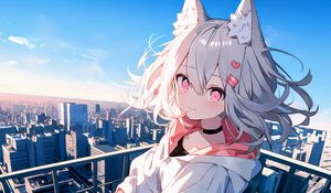 Preview wallpaper girl, neko, ears, choker, city, anime