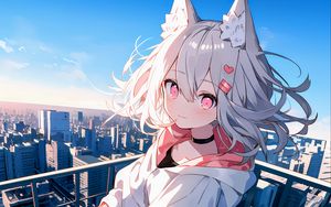 Preview wallpaper girl, neko, ears, choker, city, anime