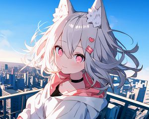 Preview wallpaper girl, neko, ears, choker, city, anime