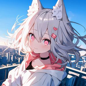 Preview wallpaper girl, neko, ears, choker, city, anime