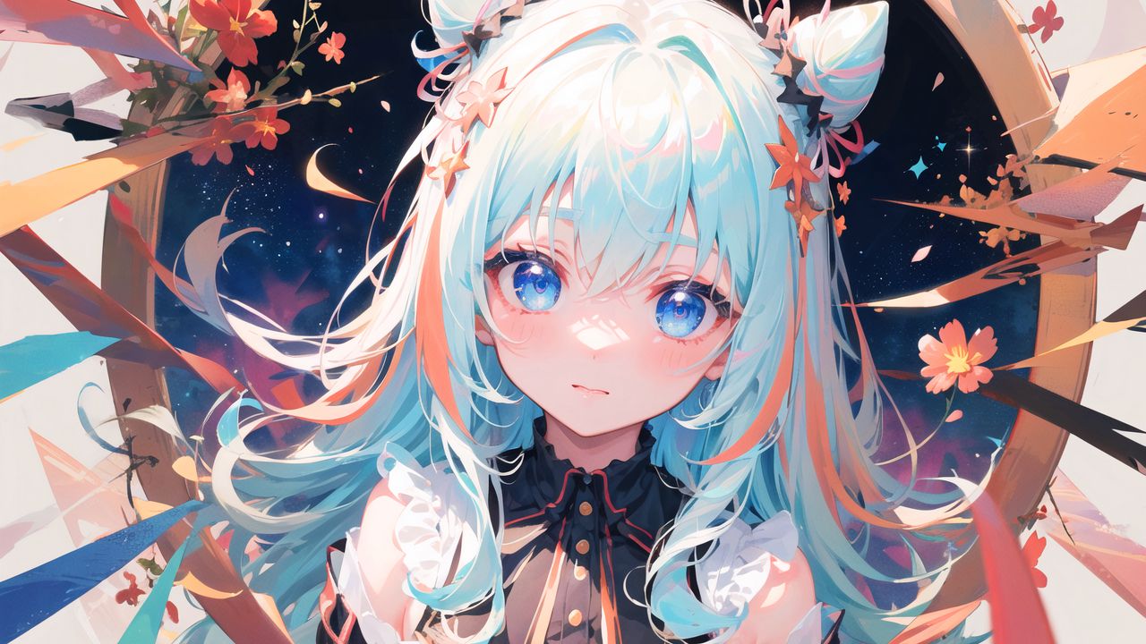 Wallpaper girl, neko, ears, hairpins, anime