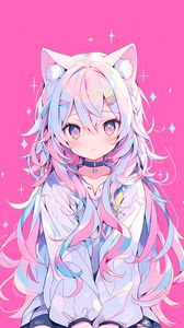 Preview wallpaper girl, neko, ears, hairpins, pink, anime