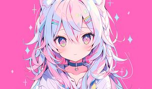 Preview wallpaper girl, neko, ears, hairpins, pink, anime