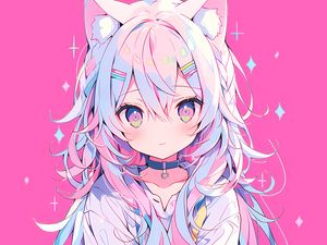 Preview wallpaper girl, neko, ears, hairpins, pink, anime