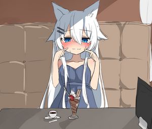 Preview wallpaper girl, neko, embarrassment, dessert, anime