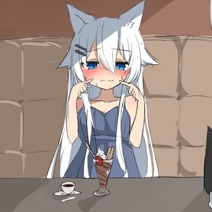 Preview wallpaper girl, neko, embarrassment, dessert, anime