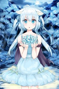 Preview wallpaper girl, neko, flower, anime, art, blue