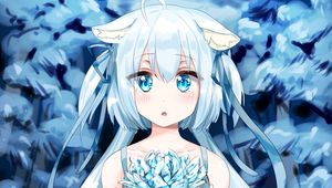 Preview wallpaper girl, neko, flower, anime, art, blue