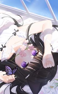 Preview wallpaper girl, neko, flowers, anime, art, cartoon