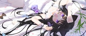 Preview wallpaper girl, neko, flowers, anime, art, cartoon