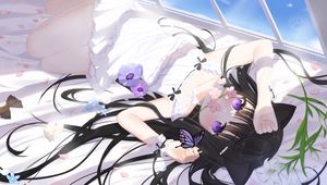 Preview wallpaper girl, neko, flowers, anime, art, cartoon