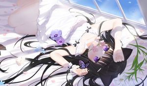 Preview wallpaper girl, neko, flowers, anime, art, cartoon