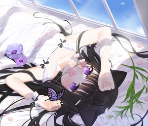 Preview wallpaper girl, neko, flowers, anime, art, cartoon