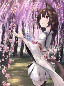 Preview wallpaper girl, neko, flowers, garden, anime