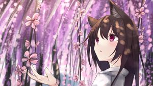 Preview wallpaper girl, neko, flowers, garden, anime