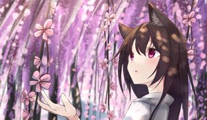 Preview wallpaper girl, neko, flowers, garden, anime