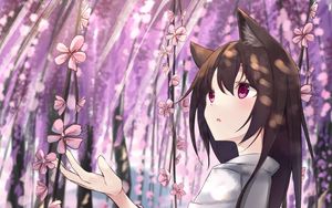 Preview wallpaper girl, neko, flowers, garden, anime