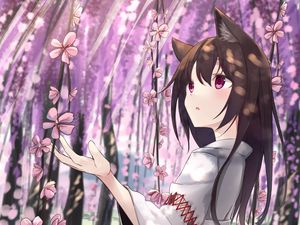 Preview wallpaper girl, neko, flowers, garden, anime