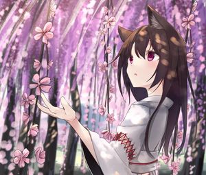 Preview wallpaper girl, neko, flowers, garden, anime